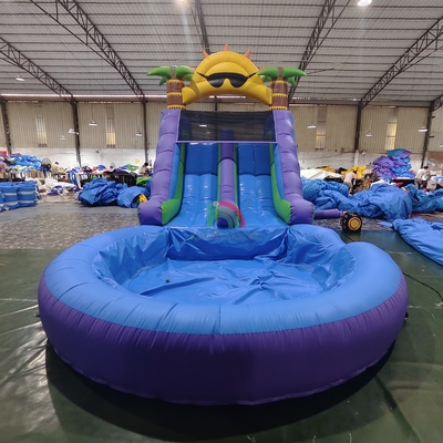 Commercial Waterslide  Grade Full PVC Double Lane Inflatable Water Slide With Airtight Splash Water Pool