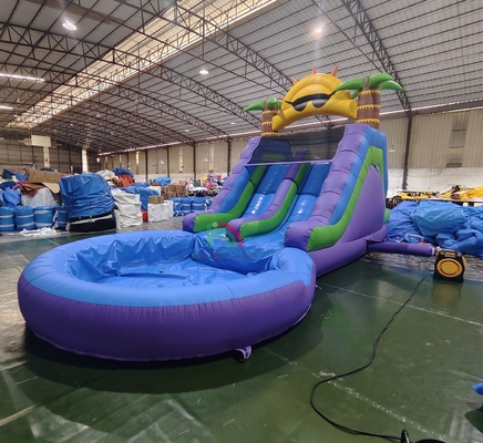 Commercial Waterslide  Grade Full PVC Double Lane Inflatable Water Slide With Airtight Splash Water Pool