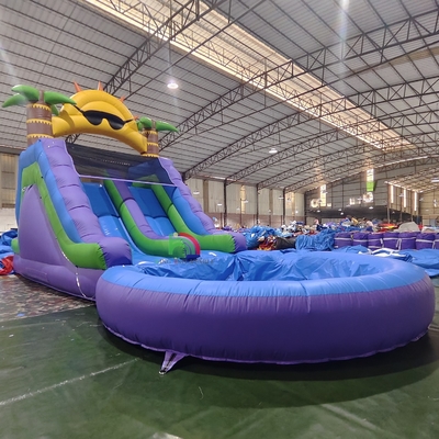 Commercial Waterslide  Grade Full PVC Double Lane Inflatable Water Slide With Airtight Splash Water Pool
