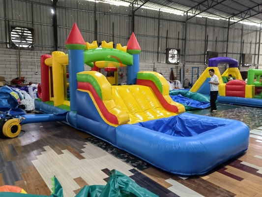 Outdoor Backyard Lawn Party Game Wet Dry Inflatable Bounce House Combo Obstacle Course with Slide Pool Ball Pit