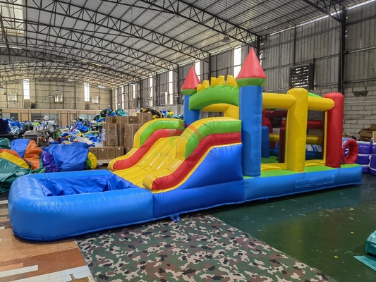 Outdoor Backyard Lawn Party Game Wet Dry Inflatable Bounce House Combo Obstacle Course with Slide Pool Ball Pit