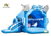 Customize Business 1.6ft Blue Dolphin Inflatable Jumping Castle For Kids Double - Triple Stitch