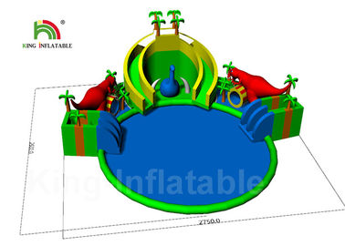 20 * 8m Red Dinosaur Jungle Round Inflatable Water Parks For Rent / Blow Up Water Pool