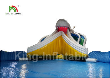 White Shark Theme Inflatable Water Parks With Round 25m Diamter Swimming Pool