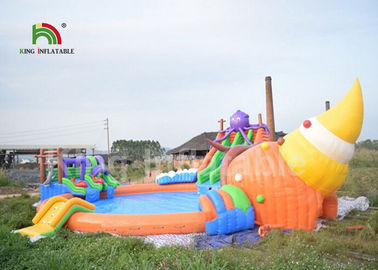 Commercial 3 In 1 Inflatable land Water Parks With Swimming Pool Slide For Party