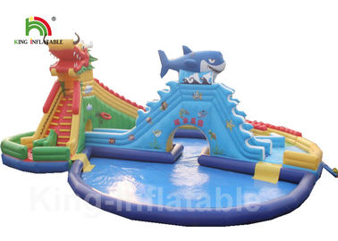 PVC 30 * 20m Blue Adult Giant Dragon Inflatable Water Parks With Logo Customized