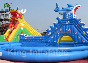 PVC 30 * 20m Blue Adult Giant Dragon Inflatable Water Parks With Logo Customized