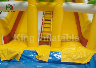 Dual Lane Yellow 32.81ft Backyard Water Slides For Adults With Coconut Tree And Pool