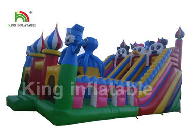 0.55mm PVC Plato Tarpaulin Blue Inflatable Amusement Park / Kids Outdoor Playground