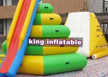 Heat Sealed Inflatable Water Park , Aqua Floating Island Climbing Tower Slide