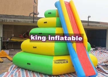 Heat Sealed Inflatable Water Park , Aqua Floating Island Climbing Tower Slide