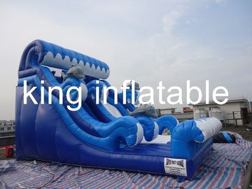 0.55mm PVC Tarpaulin Inflatable Dry Slide Blue / White Slide Attached For Amusement