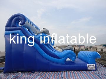 0.55mm PVC Tarpaulin Inflatable Dry Slide Blue / White Slide Attached For Amusement