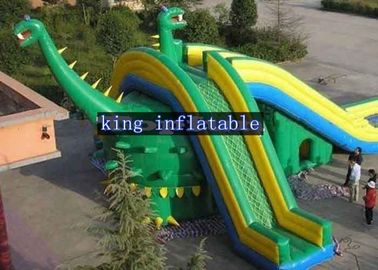 Outdoor Green / Yellow Dinosaur Inflatable PVC Tarpaulin Dry Slide Customized Multifun