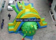 Outdoor Green / Yellow Dinosaur Inflatable PVC Tarpaulin Dry Slide Customized Multifun