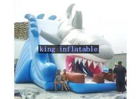 Penetrating White / Grey Shark Inflatable Trill Dry Slide Single Lane By Plato PVC