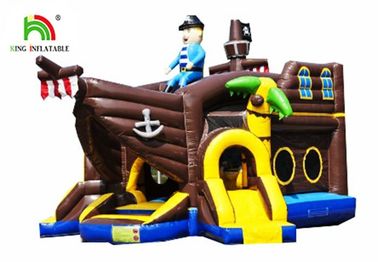 Outdoor Commercial Bounce Houses Inflatable Pirate Boat With Slides / Air Guns