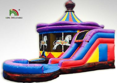 8x6m Purple Carousel Inflatable Fun Commercial Bounce Houses With Slide For Kids