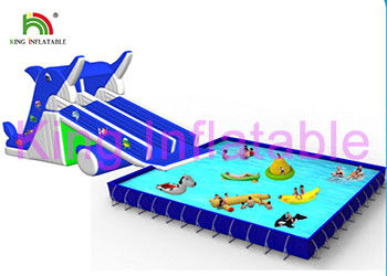 Blue / White Inflatable Water Parks Multi Fun In Slide , Pool And Water Toys