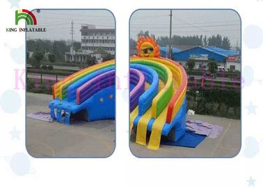 Anti - UV Inflatable Water Parks Triple Lanes PVC Rainbow Slide With Swimming Pool For Rentals