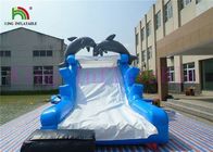 Blue White Dolphin PVC Inflatable Dry Slide With Board Slide And CE Blower