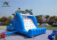 Blue White Dolphin PVC Inflatable Dry Slide With Board Slide And CE Blower