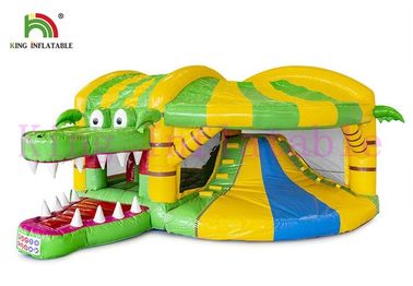 Green / Yellow 0.55mm PVC Commercial Bounce Houses And Slide With CE Approved