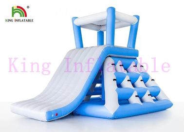 Professional Blue White Inflatable Water Toys Climbing Tower Slide With Roof