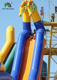 Seahorse Plato PVC Inflatable Water Slide / Yellow Blue Giant Water Slide For Rentals