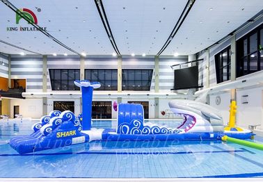 Shark Mini Blue Blow Up Water Park / Inflatable Multiplay Course For Kids