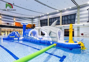 Shark Mini Blue Blow Up Water Park / Inflatable Multiplay Course For Kids