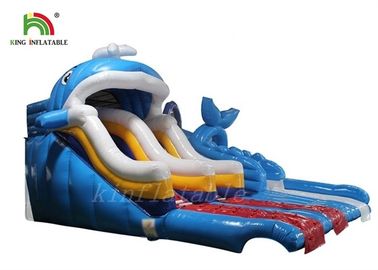 Blue One Lane Inflatable Water Slide With Bouncer For Water Park