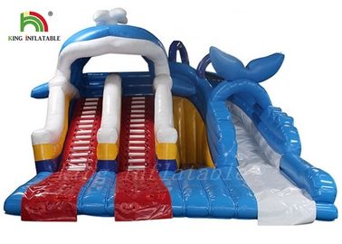 Blue One Lane Inflatable Water Slide With Bouncer For Water Park