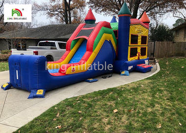 Colorful Single Lane Inflatable Bounce House With Slide Logo Printed