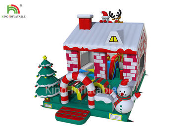 Red / White Color Inflatable Bouncy Castle House With Christmas Tree For Business