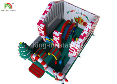 Red / White Color Inflatable Bouncy Castle House With Christmas Tree For Business