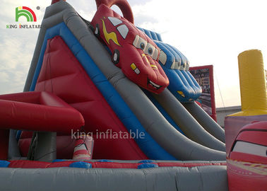 Red Car Cartoon Inflatable Dry Slide Double Lanes For Boys / Kids Outdoor Playground