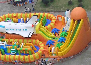 Orange Space Shuttle Inflatable Obstacle Course Sports Games 30m Long Interactive