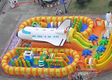 Orange Space Shuttle Inflatable Obstacle Course Sports Games 30m Long Interactive