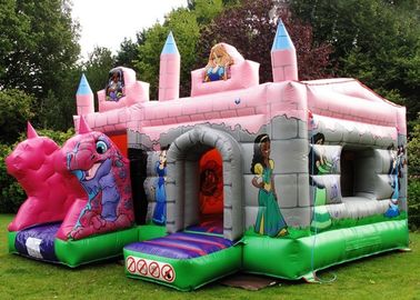 PVC Pink Dragon Cartoon Princess Combo Inflatable Bounce House With Roof Kids Play