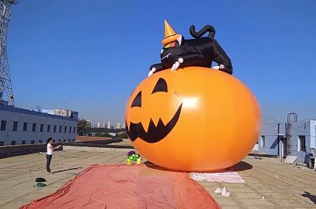 4m Inflatable Advertising Products Halloween Pumpkin With Black Cat