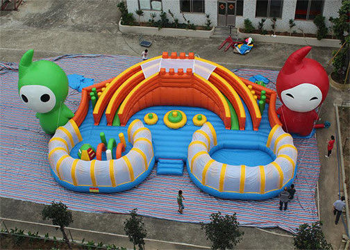 0.55mm Outdoor giant Inflatable double lane Slide With obstacle course