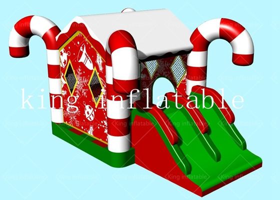 Outdoor Merry Christmas Inflatable Bounce house Dry Slide With Air Blower