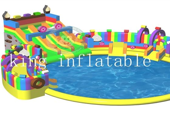 Double Stitching Inflatable Water park playground giant slide With Pool