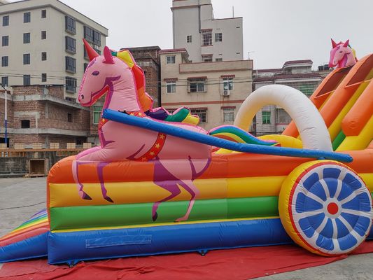 Inflatable Unicorn Carriage Dry Slide Outdoor With Air Blower