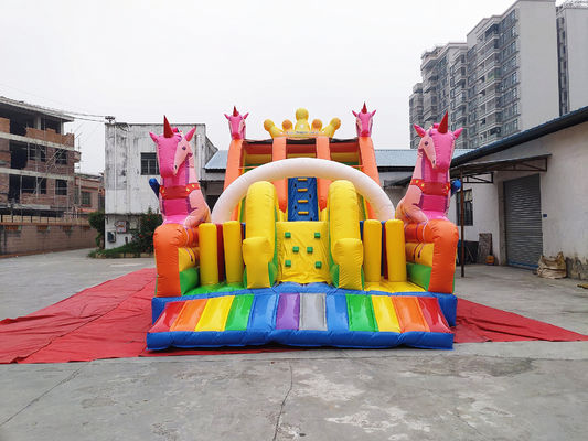 Inflatable Unicorn Carriage Dry Slide Outdoor With Air Blower