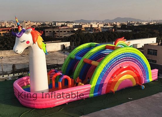 EN71 0.55 Mm PVC Unicorn Bouncer Inflatable Rainbow Dry Slide