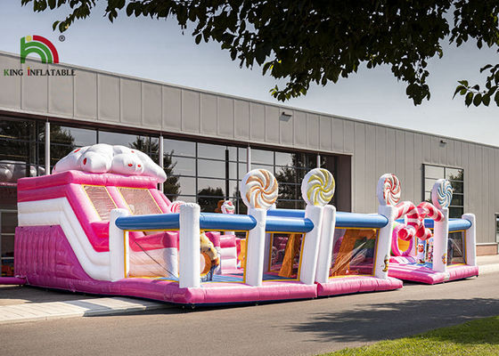 Commercial Plato PVC 10m Pink Candyland Inflatable Amusement Park With Slide