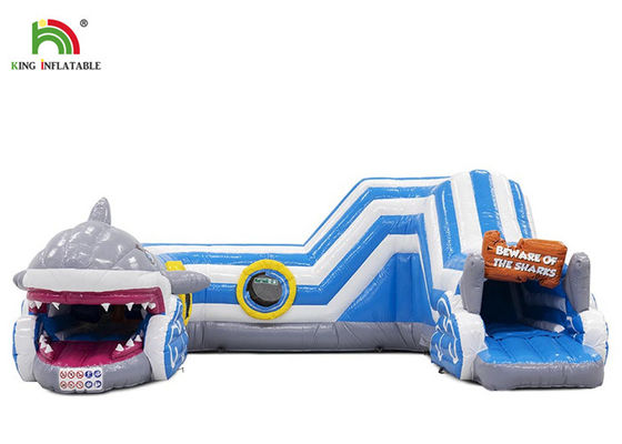 Indoor 6.5x5.5m Blue Shark Inflatable Bounce Obstacle Course