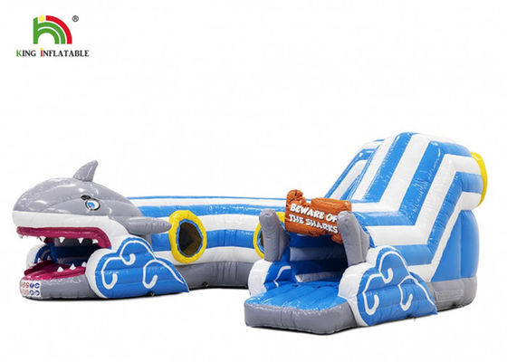 Indoor 6.5x5.5m Blue Shark Inflatable Bounce Obstacle Course